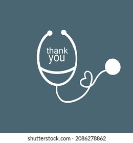 Thank you! Badge with heart and stethoscope icons. Flat vector illustration on white background.
