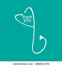 Thank you! Badge with heart and stethoscope icons. Flat vector illustration on white background.