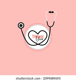 Thank you Badge with heart and stethoscope icons. Thank you vector, clip art. concept of thankfulness popup message for chatting or small talk badge. Vector illustration.