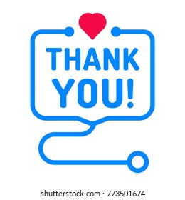 Thank you! Badge with heart and stethoscope icons. Flat vector illustration on white background.