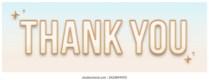 Thank You. Banner with 3d realistic gold metal letters and stars. Design for card, banner or advertising. Vector illustration.