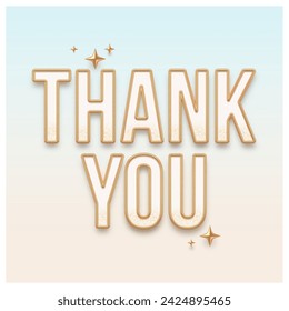 Thank You. Banner with 3d realistic gold metal letters and stars. Design for card, banner or advertising. Vector illustration.