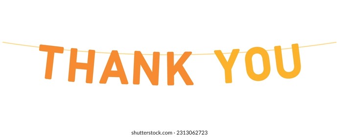 Thank You banner, big orange and yellow letters hanging on a string, vector illustration