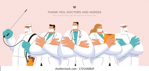 Thank you banner for doctors, nurses and all the other medical workers who protect and take care of us during COVID-19 pandemic