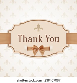 Thank you. Banner with golden ribbon and a bow. Vector illustration