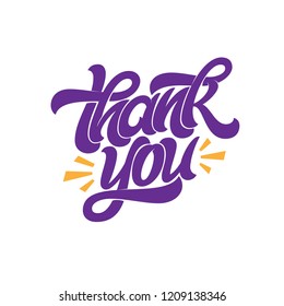 Thank you banner. Handwritten brush lettering on white isolated background. Inscription for postcard, banner, invitation, greeting card. Vector illustration with typography. EPS10