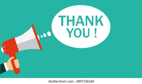 Thank you banner with loudspeaker. Vector illustration	