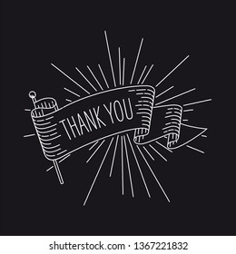 Thank you banner. Ribbon banner design element in vintage look with phrase thank you, engraving style graphic. Retro Vector Illustration.
