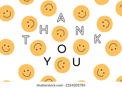 Thank you banner with smile faces and modern funny typography isolated on white background. Greeting card template. Vector illustration