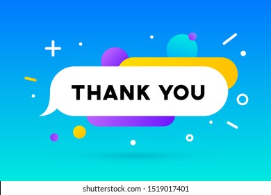 Thank you. Banner, speech bubble, poster and sticker concept, geometric memphis style with text Thank you. Message thank you for banner, poster. Explosion colorful burst design. Vector Illustration