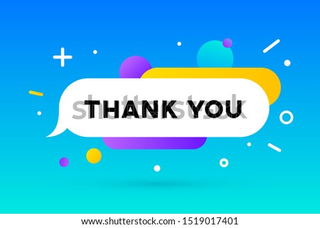 Thank you. Banner, speech bubble, poster and sticker concept, geometric memphis style with text Thank you. Message thank you for banner, poster. Explosion colorful burst design. Vector Illustration