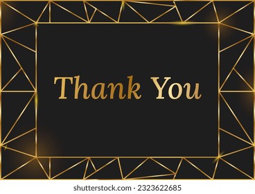 Thank you banner with text on black background with gold frame. suitable for printing, web, advertising