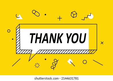 Thank you banner. Trendy flat geometric print, retro style. Simple minimal typography phrase. Creative decoration 