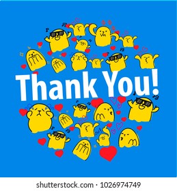 Thank you, beautiful greeting card with comic cute seal character