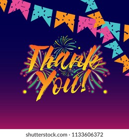 thank you, beautiful greeting card background or banner with firework theme. vector