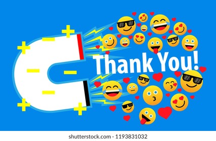 thank you, beautiful greeting card background, poster or banner with magnet mood or smile theme. design vector illustration