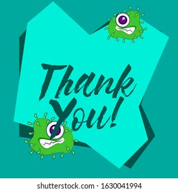 thank you, beautiful greeting card background or template banner with bacteria and virus theme. vector design illustration