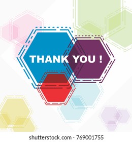 Thank you, beautiful greeting card poster in colorful abstract hexagon.