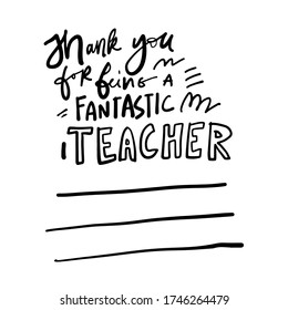 Thank You Being Fantastic Teacherhand Lettering Stock Vector (Royalty ...