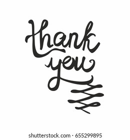 Thank you black handwritten vector text isolated on white background