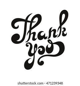 Thank you black lettering on white background. Hand drawn design element. Vector illustration.