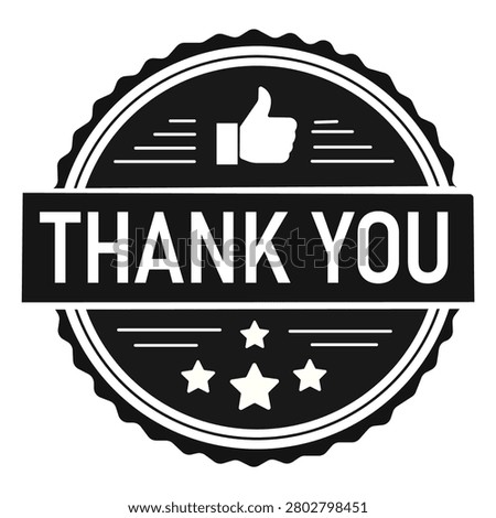 Thank you black round scallop badge stamp with stars bold text appreciation gratitude label seal vector illustration isolated white background