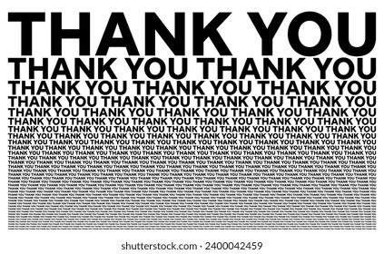 Thank you black and white card composed of big amount of decreased words. Booklet with microtext for wallpaper usage. Vector illustration.