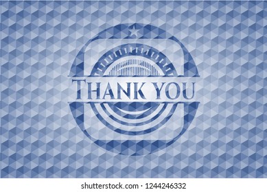 Thank You Blue Emblem With Geometric Pattern.