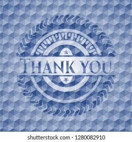 Thank you blue emblem with geometric background.