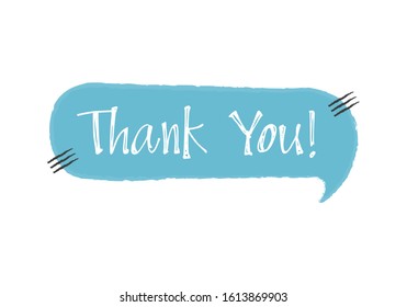 Thank you - blue speech bubble in doodle style. Vector illustration.