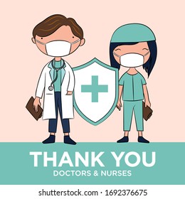 Thank you brave healthcare working in the hospitals and fighting the coronavirus outbreak, vector illustration