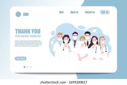 Thank you brave healthcare working in the hospitals and fighting the coronavirus outbreak. Vector illustration