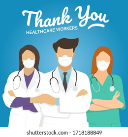 Thank you brave healthcare working in the hospitals and fighting the coronavirus outbreak, vector illustration