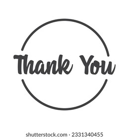 Thank you calligraphic message, hand drawn lettering text inside a circle.