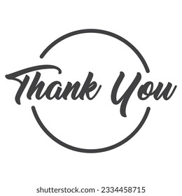 Thank you calligraphic message, hand drawn lettering text inside a circle.