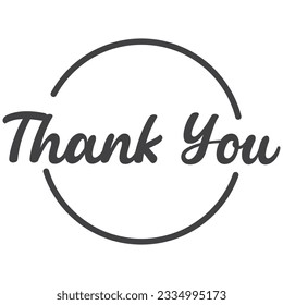 Thank you calligraphic message, hand drawn lettering text inside a circle.