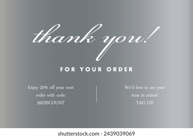 Thank You calligraphy. Brush painted letters. Thank you for the order. Greeting card. Enjoy the product banner. Vector illustration.