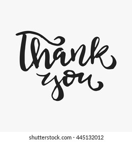 Thank You calligraphy and hand drawn lettering in black color isolated on light background.