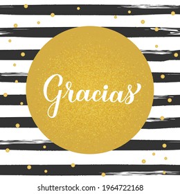 Thank you calligraphy hand lettering in Spanish language on black and white brush stroke stripes background. Vector template for wedding thank you card, tag, banner, poster, label, etc.