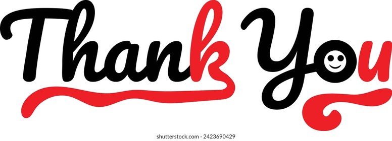 thank you calligraphy with smile face emoji on transparent background