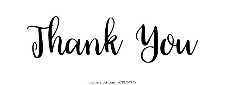 Thank you. Calligraphy text for card. Typography font for lettering. Calligraphic script isolated on white background. Word of thank you. Note for banner on thanksgiving day. Artistic style. Vector.