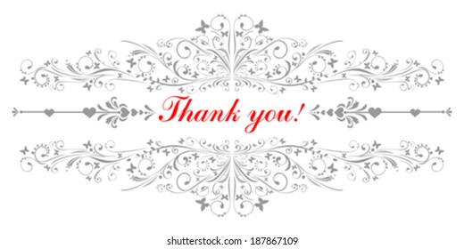 Thank you calligraphy text on a silver background. Vector Illustration 