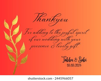 Thank you card for adding to the wedding.