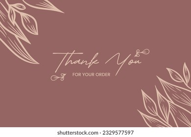 Thank you card with aesthetic floral leaves frame. Elegant thank you card. Can be used for product greeting label, wedding greeting, greeting gift etc