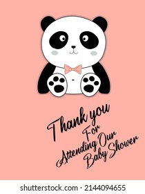 Thank you card for attending baby shower and gift with Panda icon