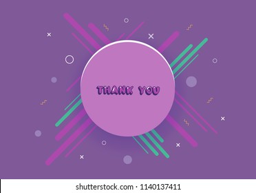 Thank you card. Banner with handwritten lettering, round button and abstract geometric decoration elements. Thank you phrase. Vector illustration.