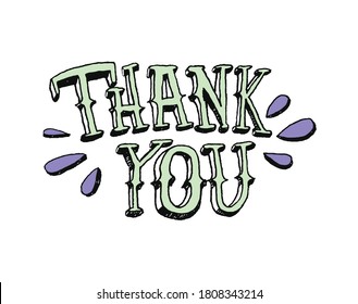 Thank you card. Beautiful greeting card scratched calligraphy black text word gold stars. Hand drawn invitation T-shirt print design.Handwritten modern brush lettering white background isolated vector