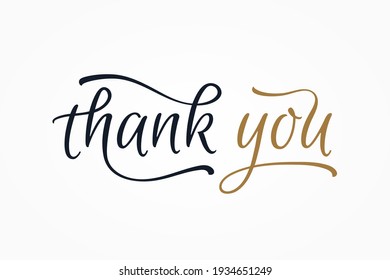 Thank You Card. Black and Gold Text Hand Drawn Calligraphy Lettering isolated On White Background. Flat Vector Illustration Design Template Elements for Greeting Cards.