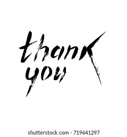 Thank you card. Black letters on a white background. Handwritten inscription, hand drawn lettering, calligraphy. Brush painted letters, vector illustration.