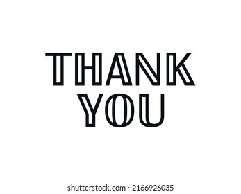 Thank You Card. Black Text Hand Drawn Lettering Calligraphy with Striped Lines isolated on White Background. Flat Vector Illustration Design Template Element for Greeting Cards.